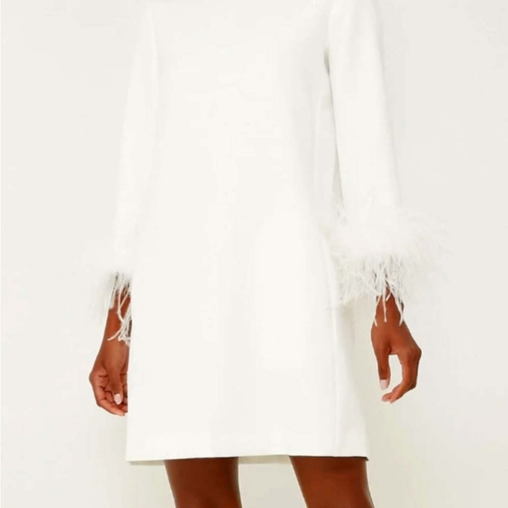Tuckernuck Mod Ellie White Long Sleeve Dress with Feather Cuffs